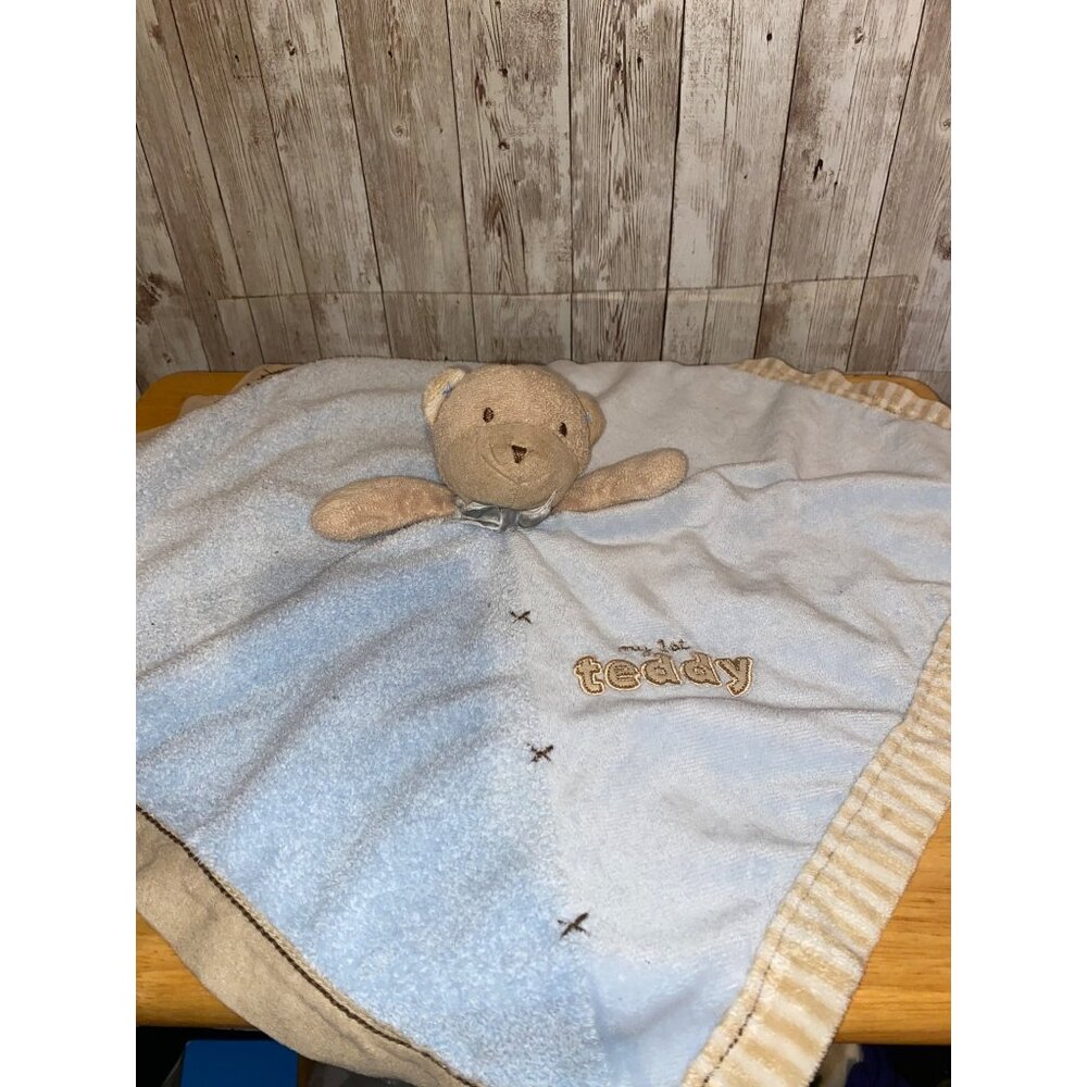 Carters My First Teddy Bear Rattle Lovie Lovey Security Blanket Satin Back Blue